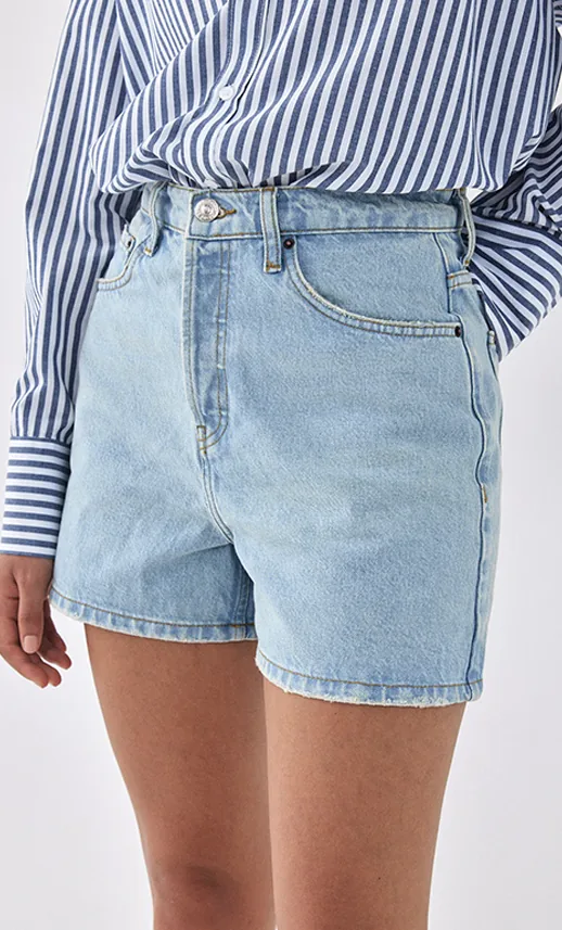 Light-blue high-waist denim shorts